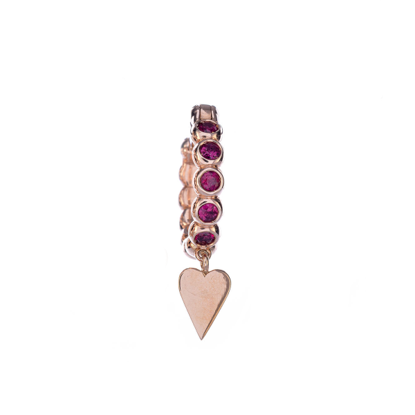 Heart Charm Rubies Hoop Earring