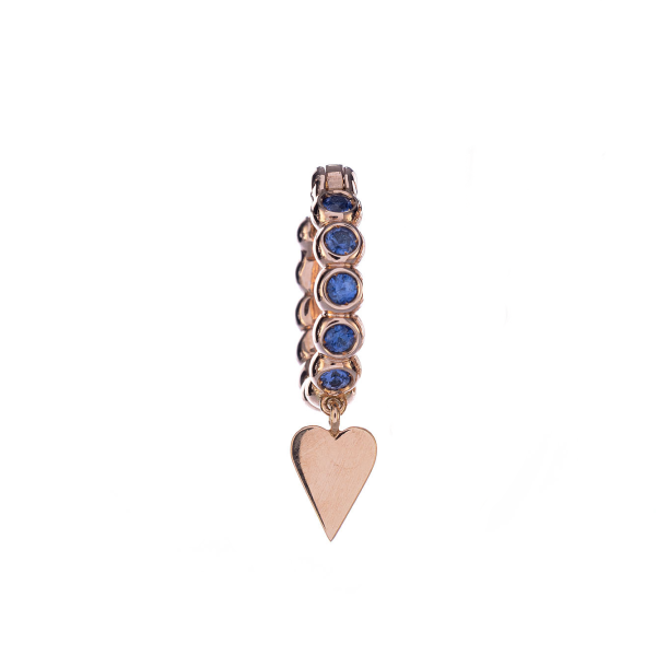 Heart Charm Sapphires Hoop Earring