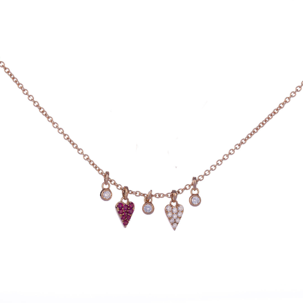 Double Hearts Rubies Pavè Necklace