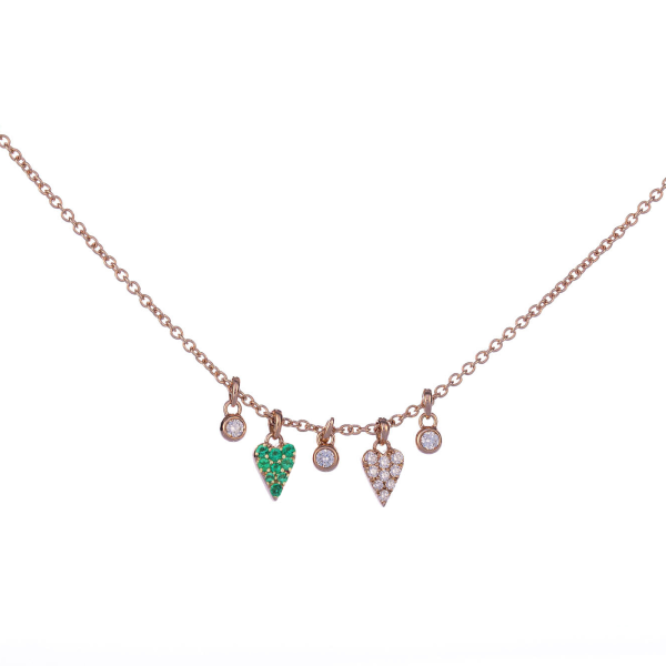 Double Hearts Emeralds Pavè Necklace